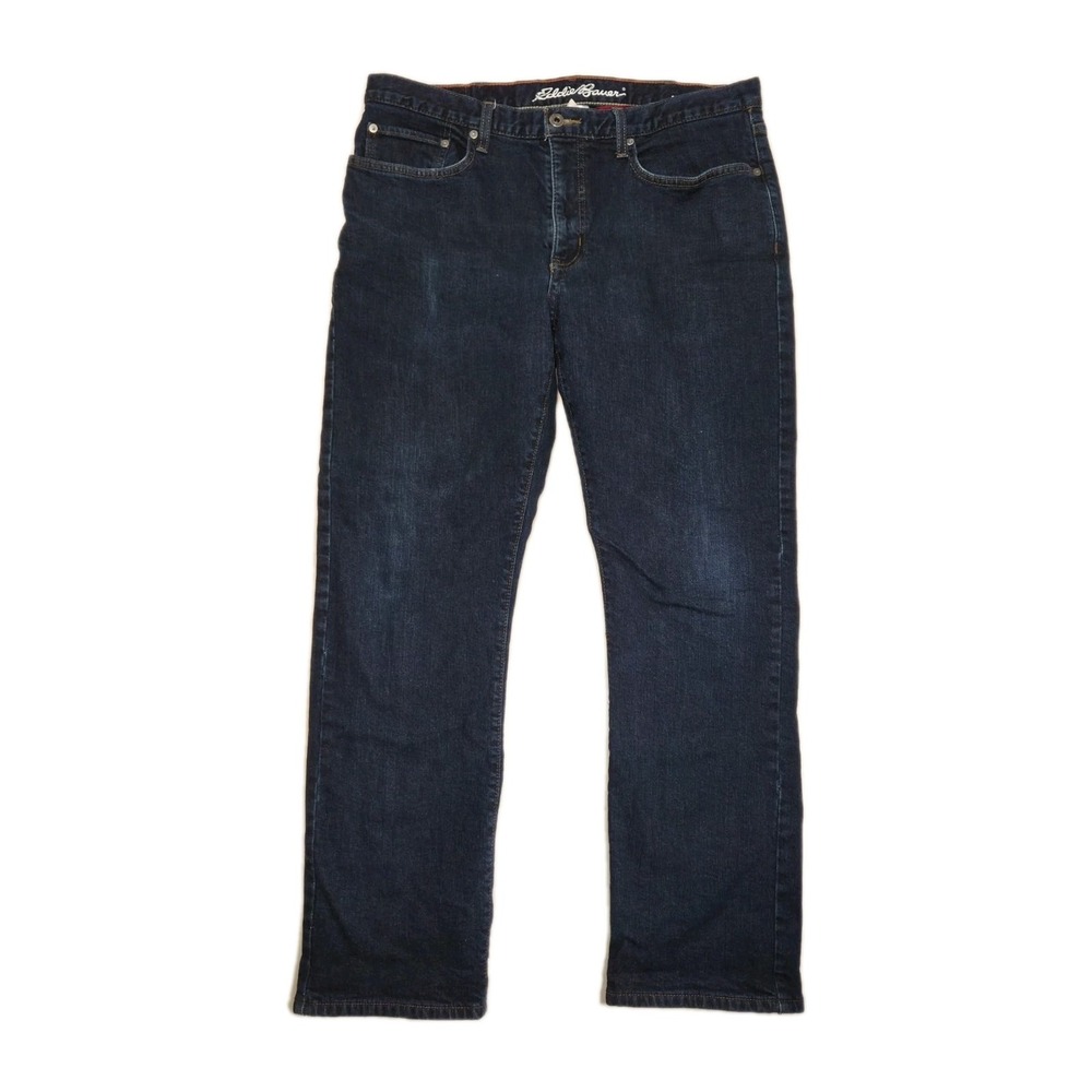 Eddie Bauer Plaid Flannel Lined Jeans men's 36 X 32 Classic Fit Straight Leg